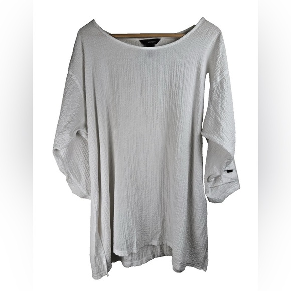 Ali Miles Tops - Ali Miles White Textured Crinkle Tunic Top Artsy Buttons Women's Size L Oversizd